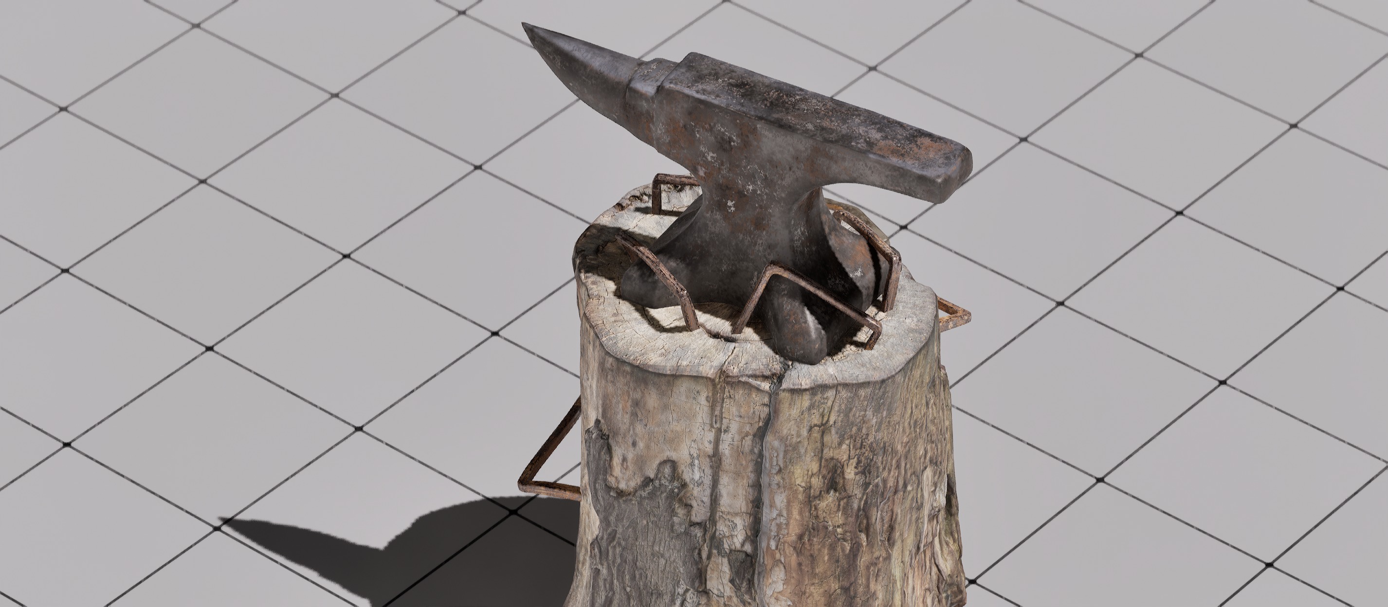 Rustic Anvil Hammer and Stump 3D Models - 8K PBR Nanite Ready Low-poly 3D model_8