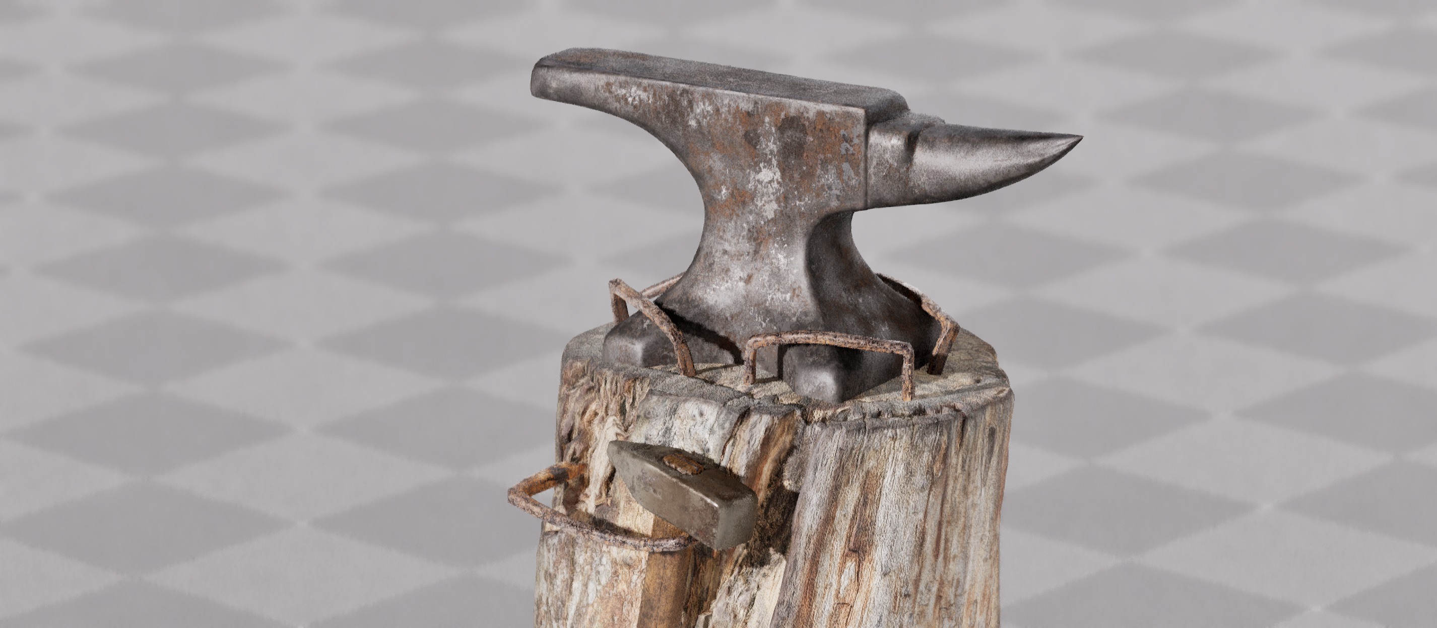 Rustic Anvil Hammer and Stump 3D Models - 8K PBR Nanite Ready Low-poly 3D model_5