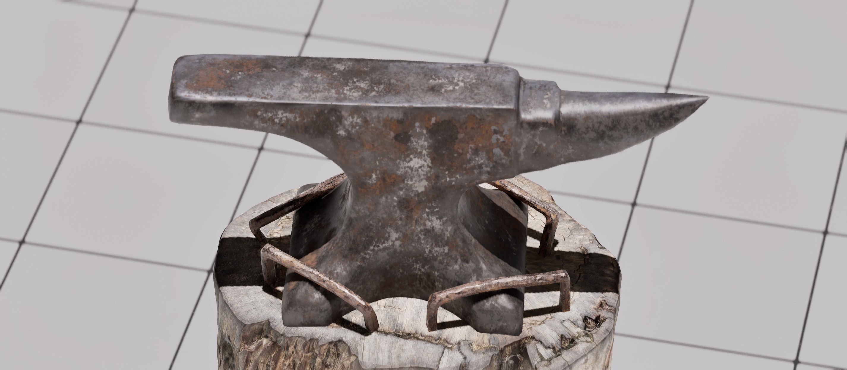Rustic Anvil Hammer and Stump 3D Models - 8K PBR Nanite Ready Low-poly 3D model_4