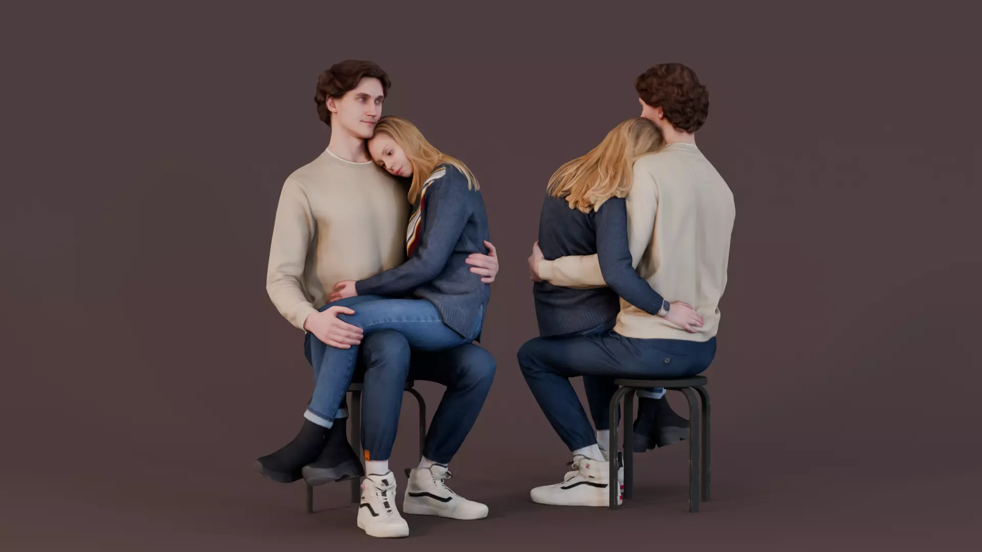 Intimate Moment - Couple Sitting Together 3D model_0