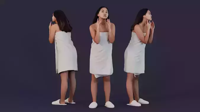 Bathroom Reflections - Woman in Towel with Contemplative Pose