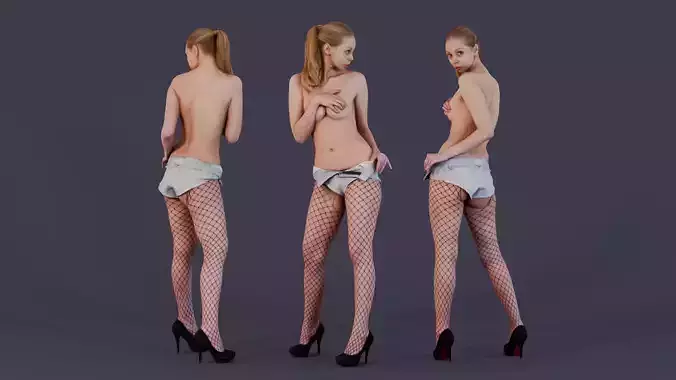 Dont peek - Provocative Woman in Fishnet Tights and Heels 3D model