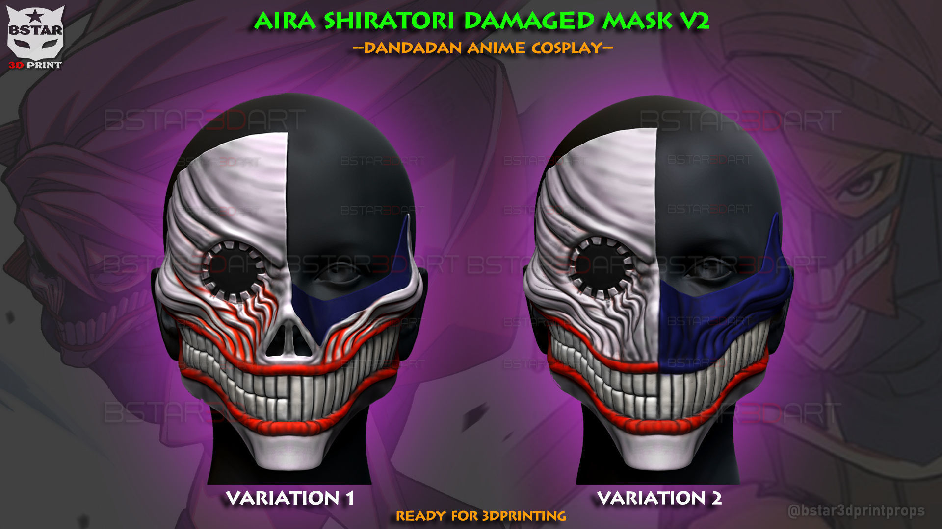 Dandadan Aira Shiratori Damaged Mask V2  - Acrobatic Silky mask 3D print model_1