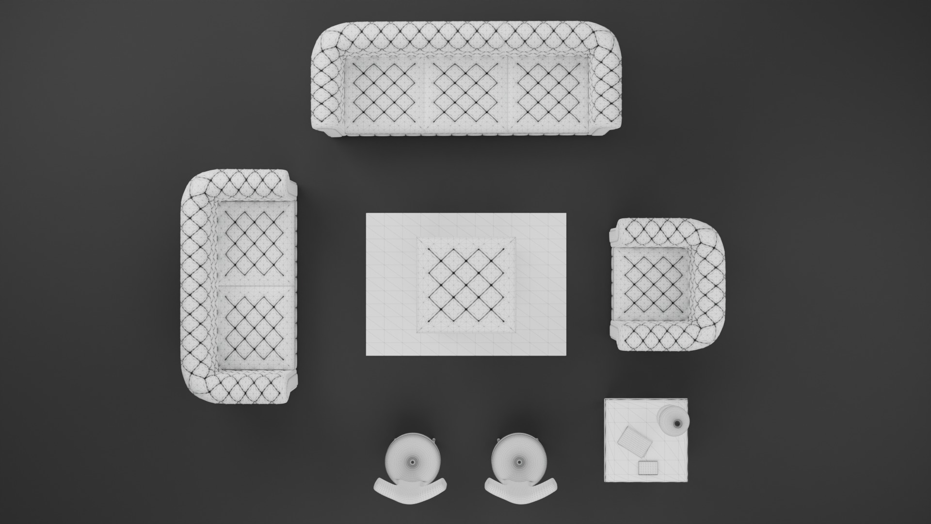 Chesterfield Realistic Leather Sofa Full Set 3ds Max Low-poly 3D model_15