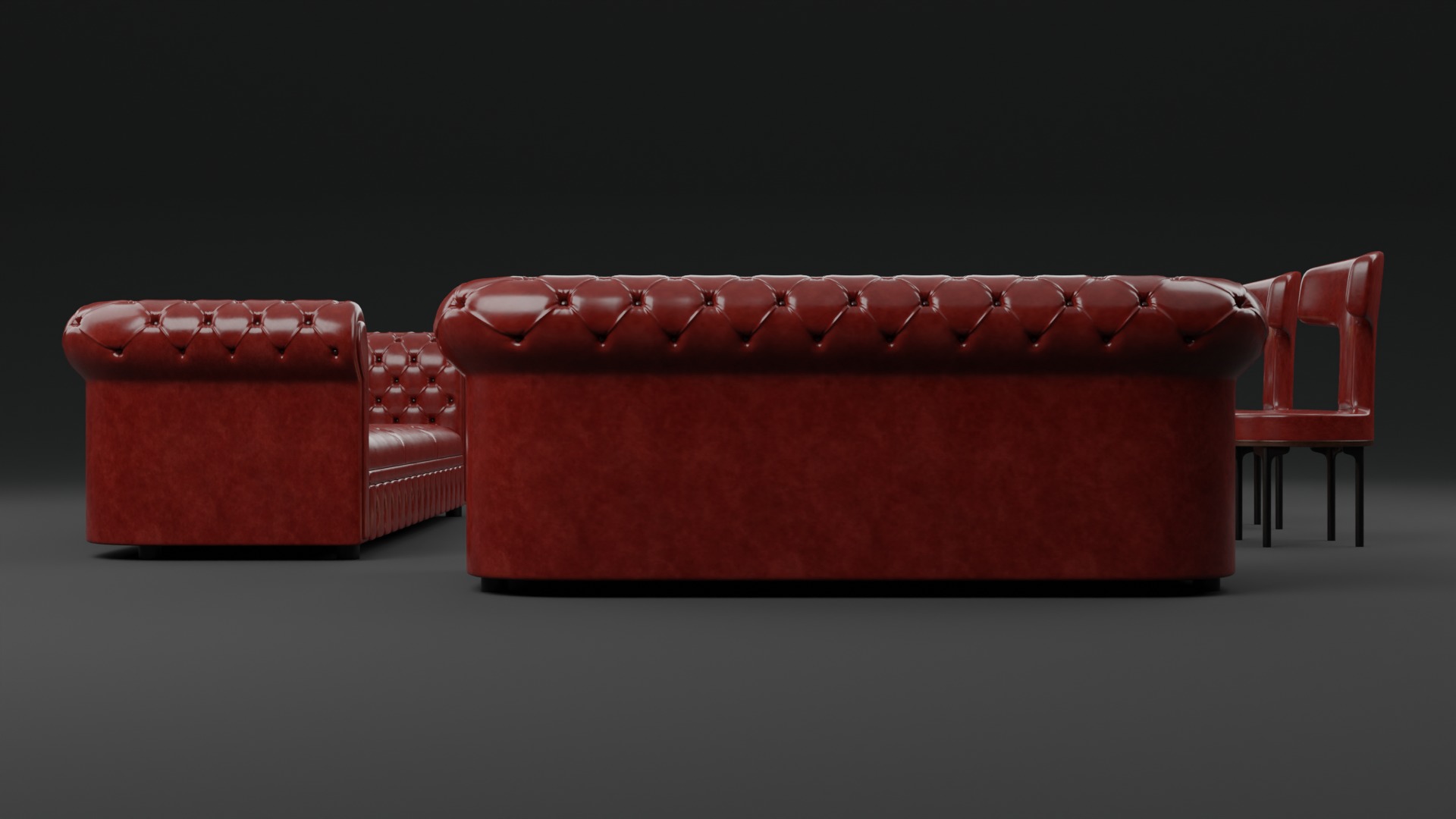 Chesterfield Realistic Leather Sofa Full Set 3ds Max Low-poly 3D model_4
