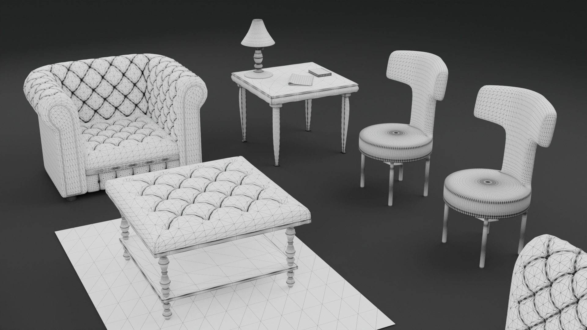 Chesterfield Realistic Leather Sofa Full Set 3ds Max Low-poly 3D model_16