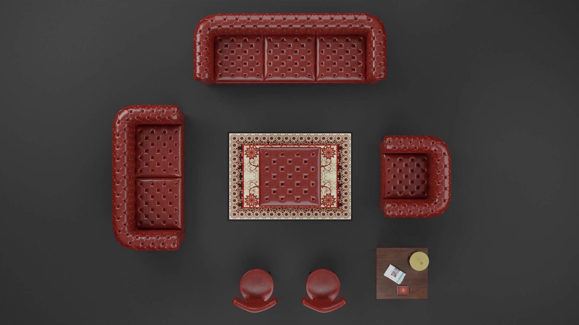 Chesterfield Realistic Leather Sofa Full Set 3ds Max Low-poly 3D model_8