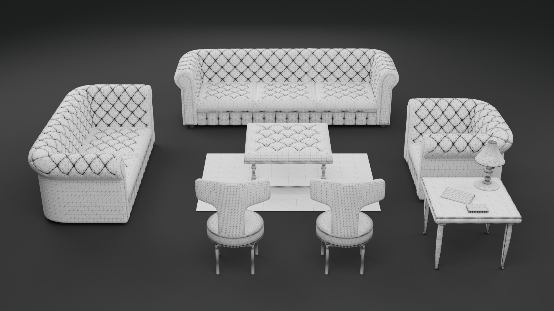 Chesterfield Realistic Leather Sofa Full Set 3ds Max Low-poly 3D model_17