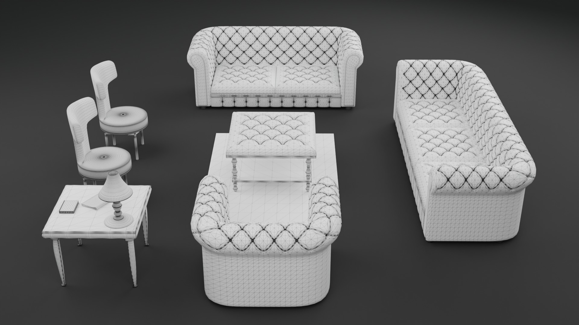 Chesterfield Realistic Leather Sofa Full Set 3ds Max Low-poly 3D model_14