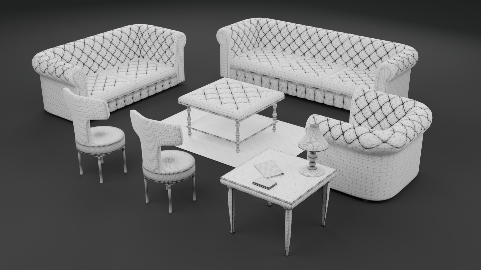 Chesterfield Realistic Leather Sofa Full Set 3ds Max Low-poly 3D model_11