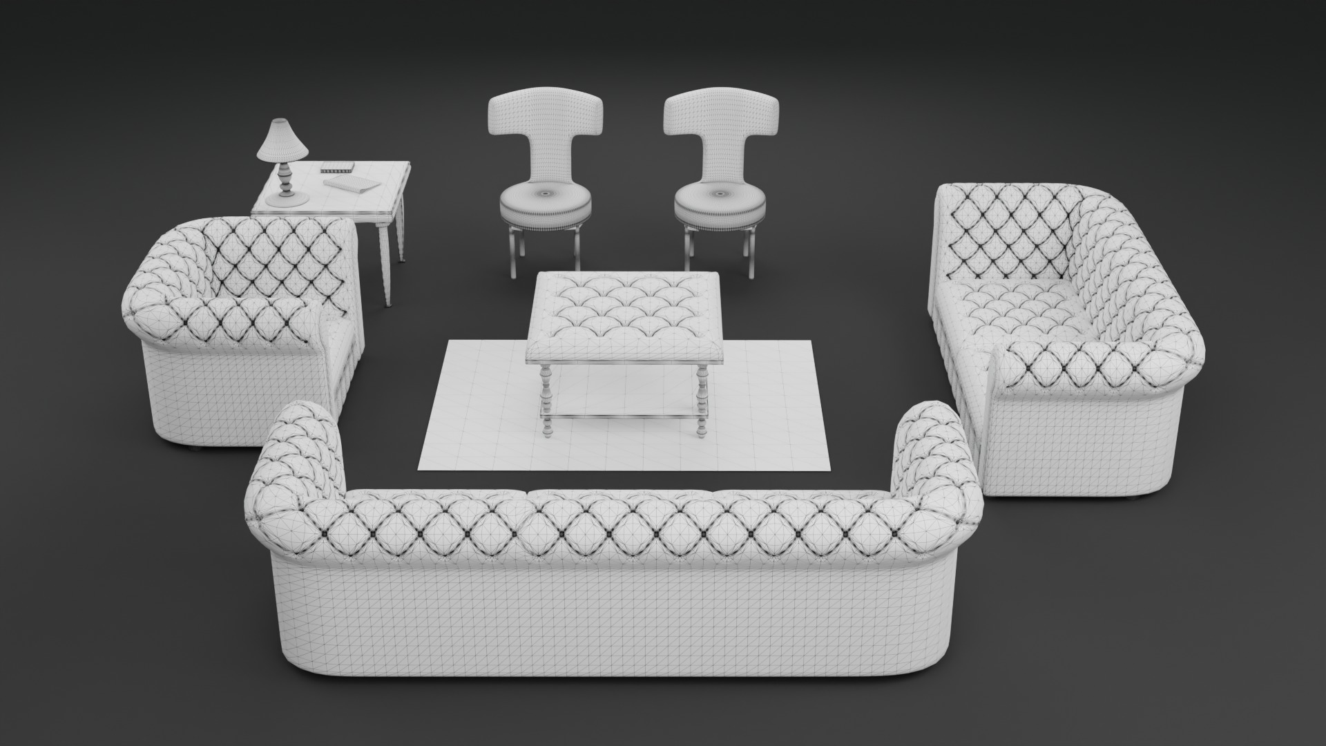 Chesterfield Realistic Leather Sofa Full Set 3ds Max Low-poly 3D model_13