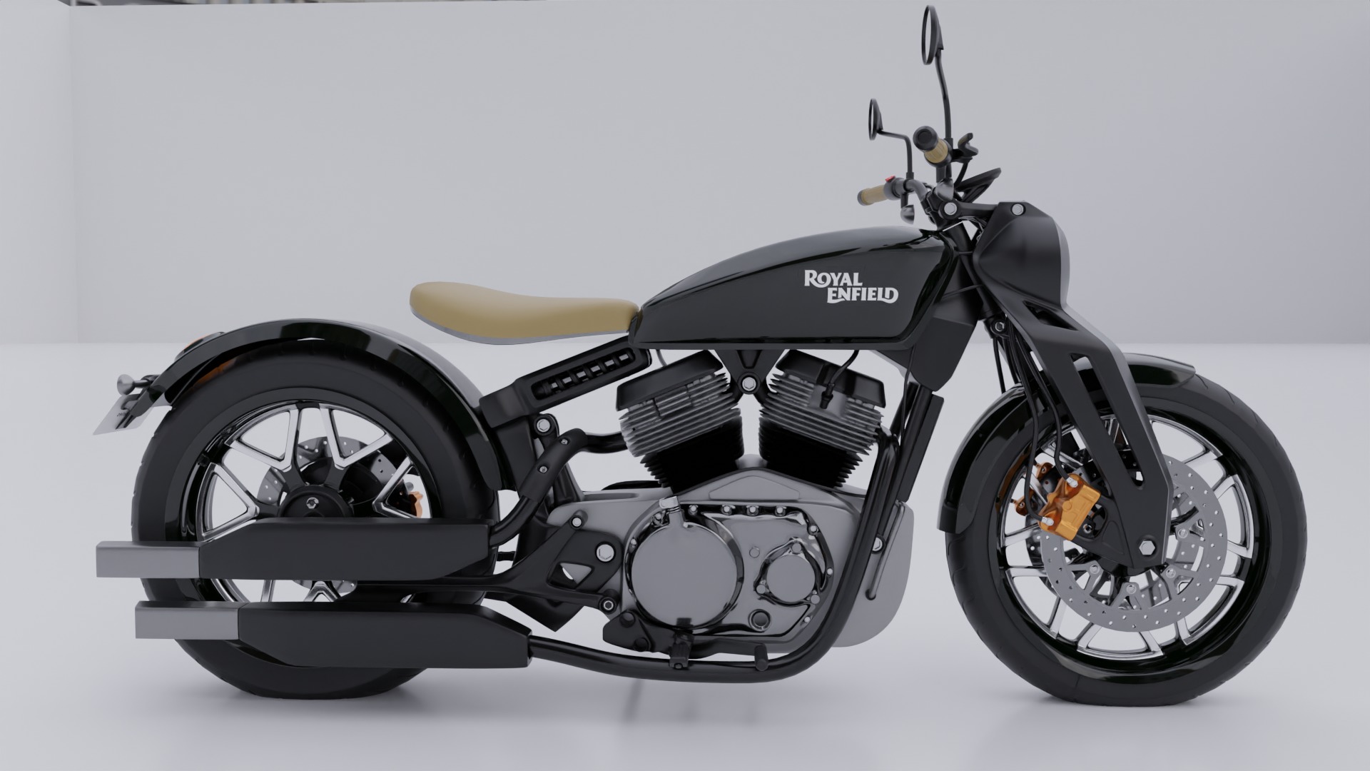 Royal Enfield KX 835 Bobber Motorcycle Low-poly 3D model_2