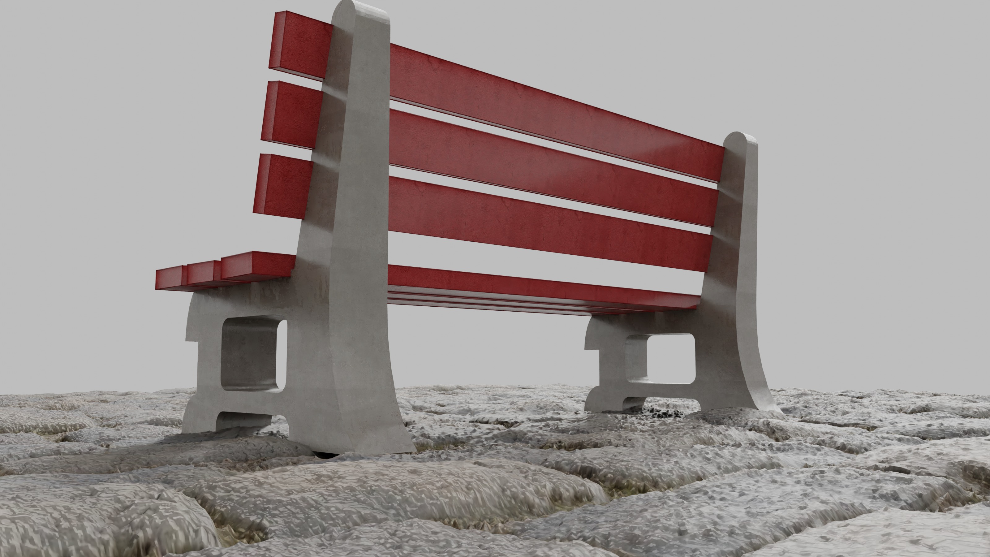 Concrete Bench Low-poly 3D model_2
