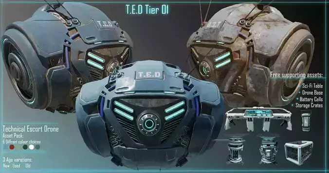 Technical Escort Drone Tier 1 T-E-D Sci-Fi Asset Pack Low-poly 3D model
