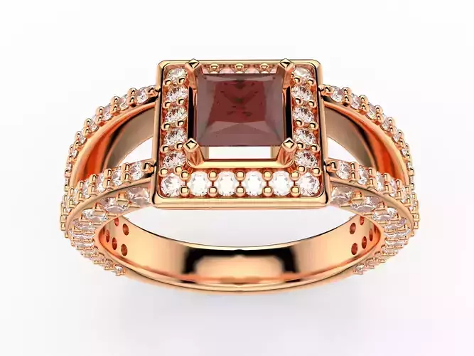 Princess Cut Split Shank HaloEngagement Ring