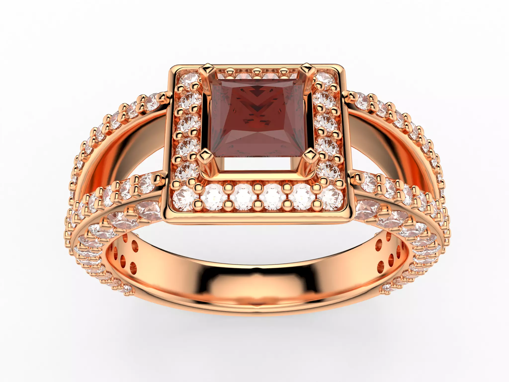 Princess Cut Split Shank HaloEngagement Ring 3D print model