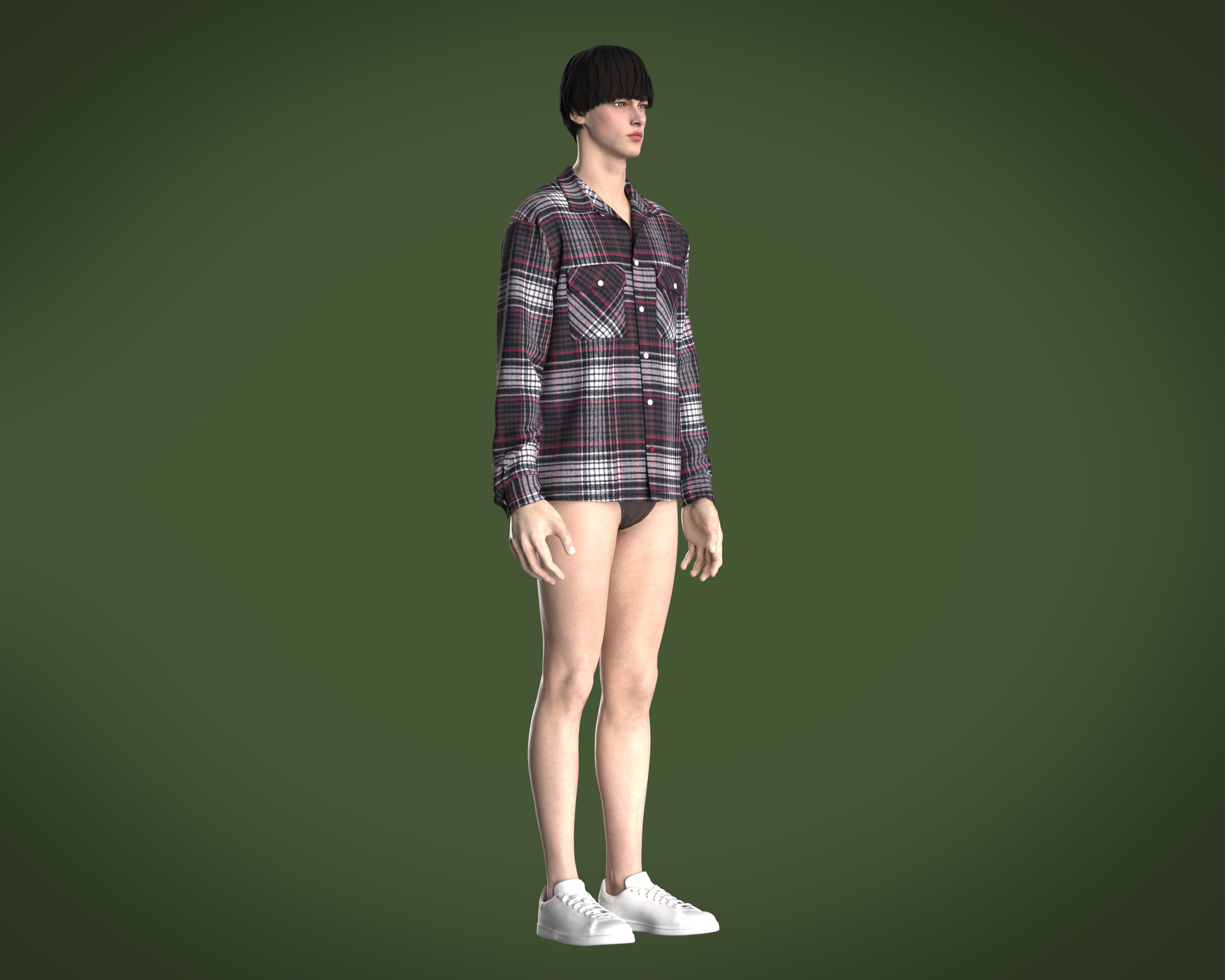 Mens flannel shirt relaxed fit 3D model_9