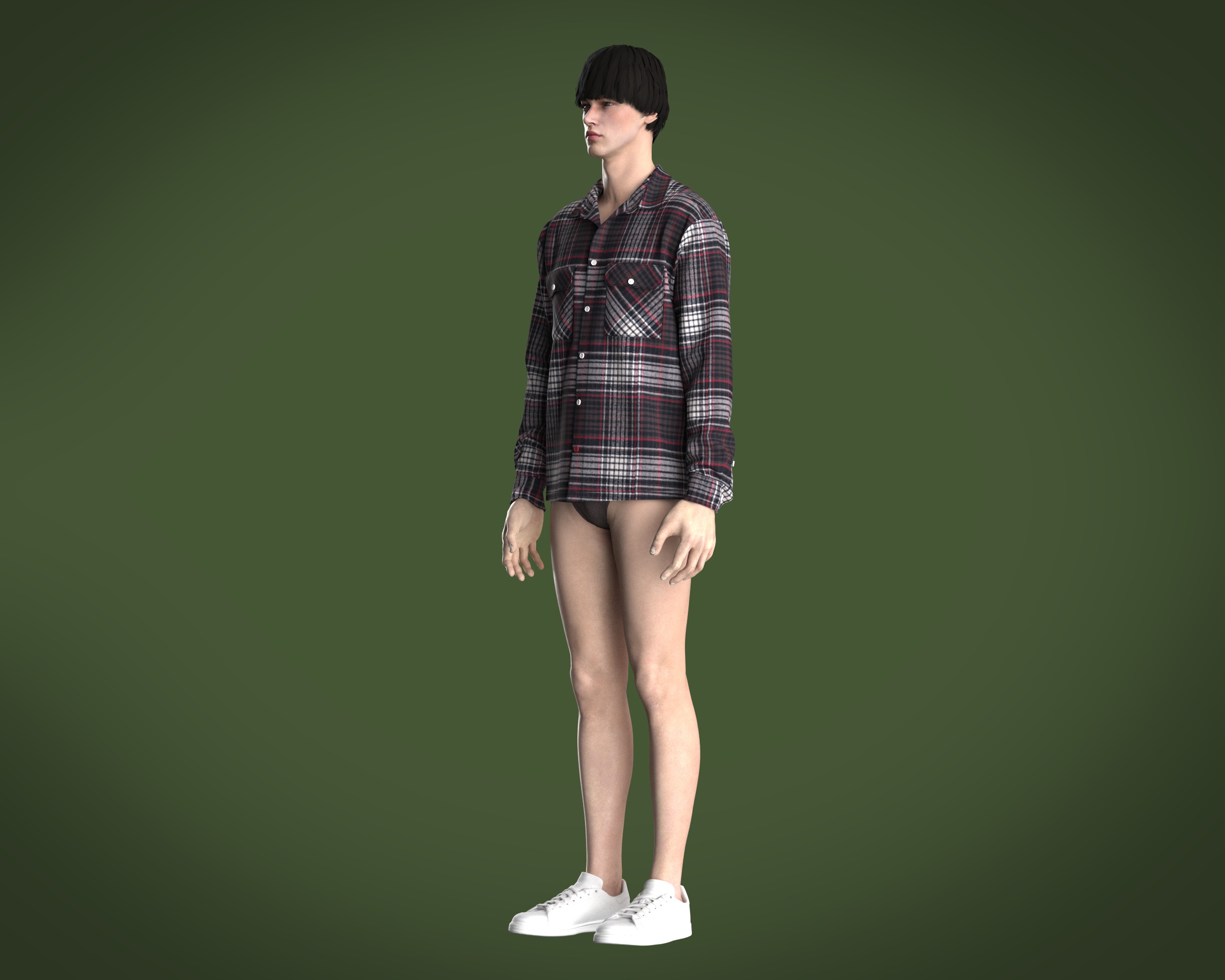 Mens flannel shirt relaxed fit 3D model_15