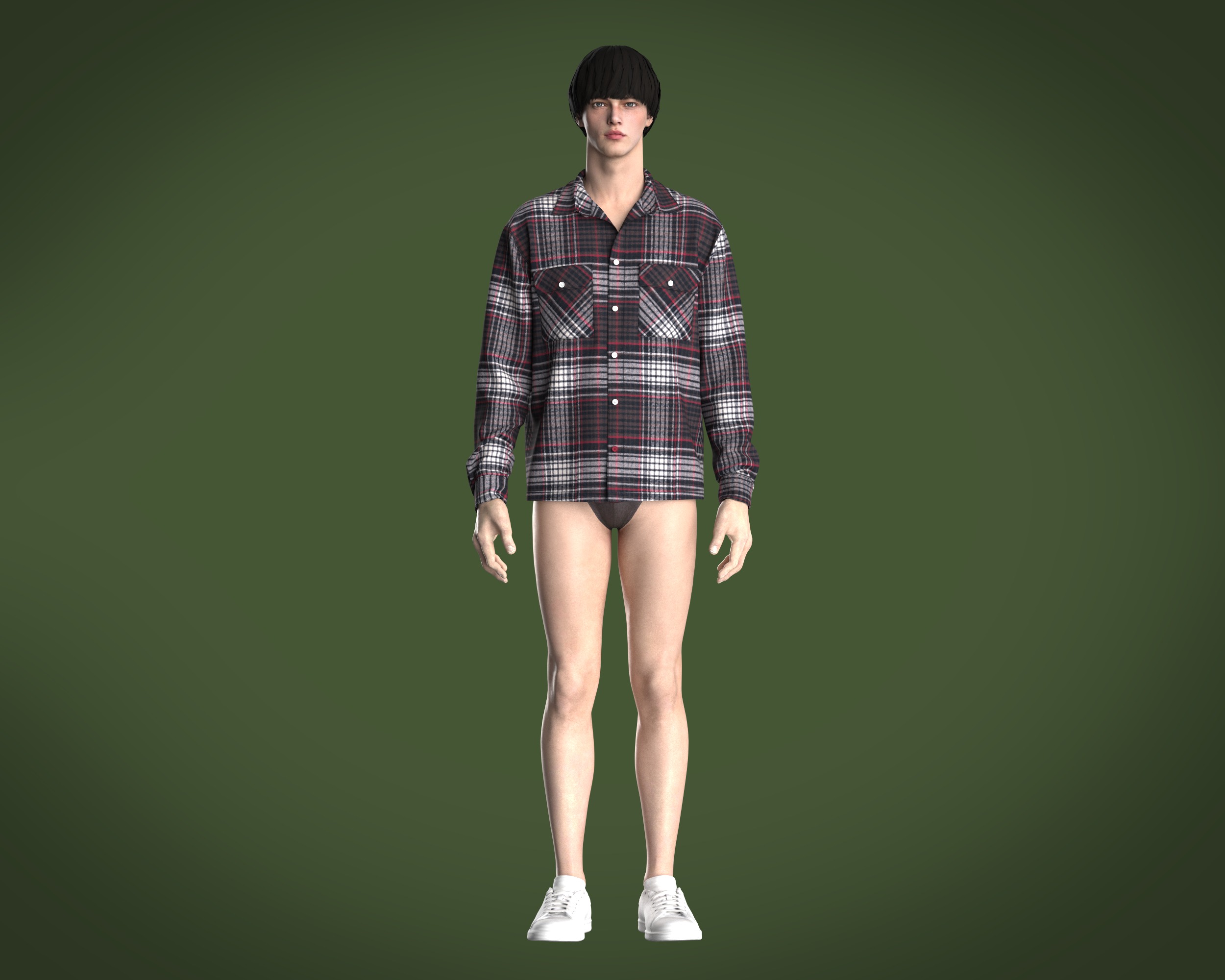 Mens flannel shirt relaxed fit 3D model_8