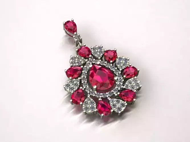RUBY PEAR PENDANT with BRILlIANT 