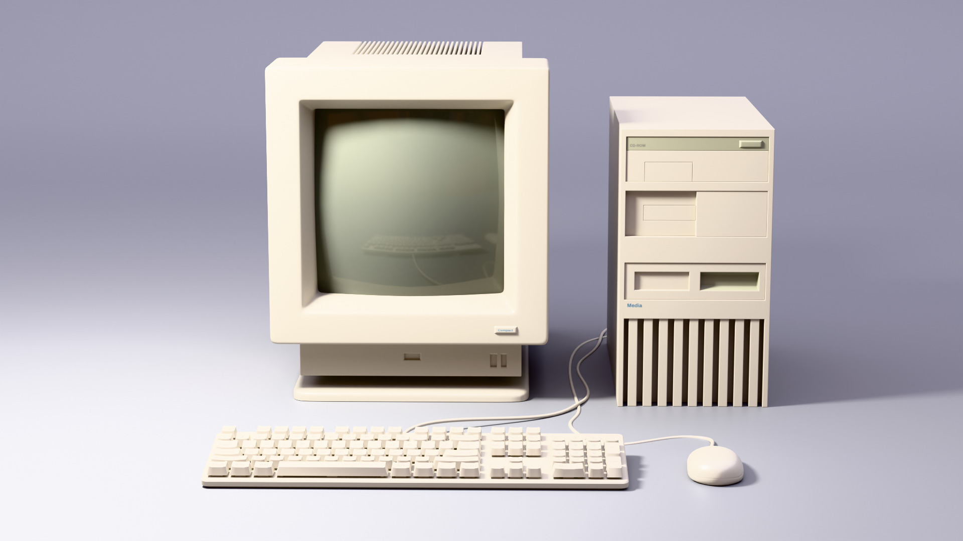 90s Desktop Low-poly 3D model_2
