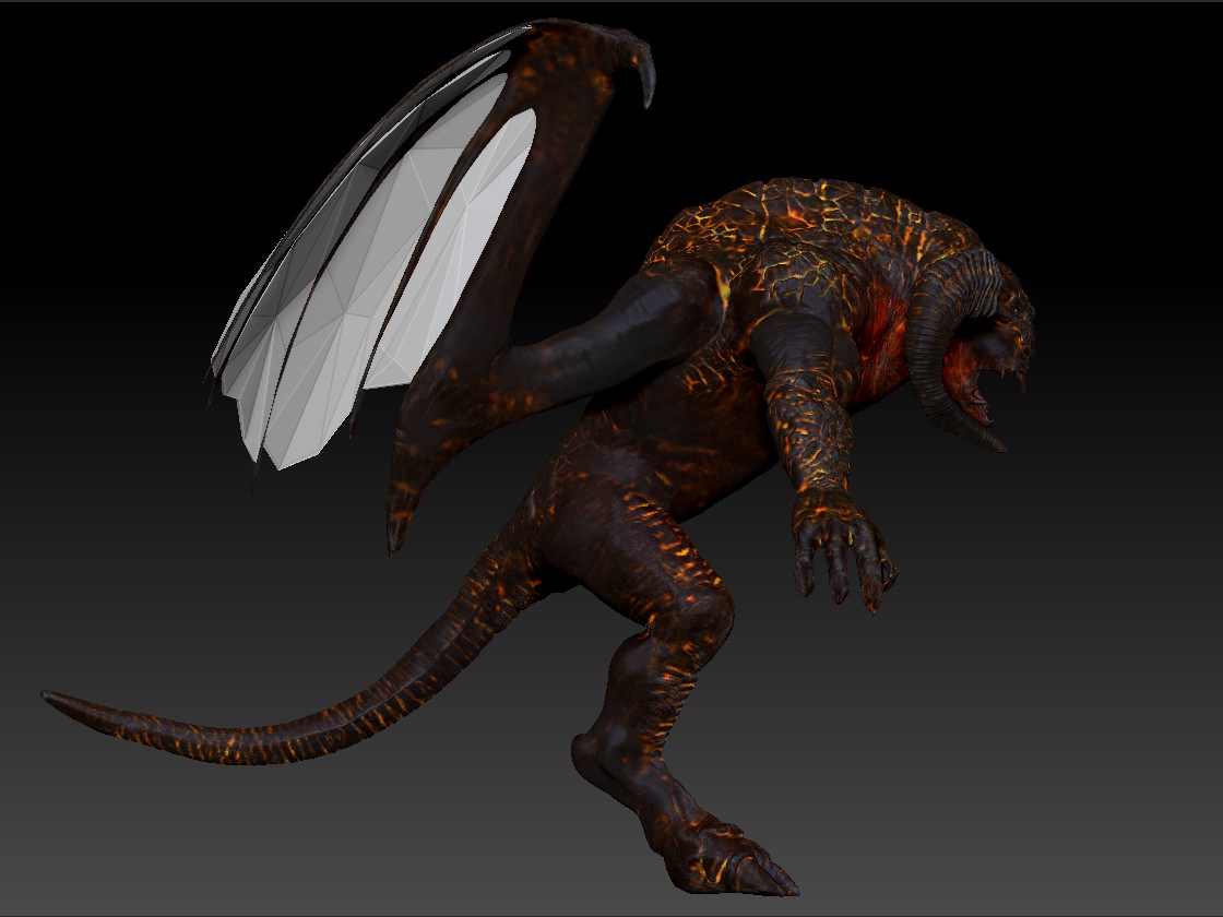 Balrog dragon with flames Low-poly 3D model_7