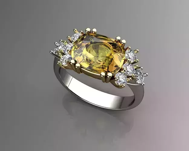 Cushion Yellow Sapphire and Diamond Ring
