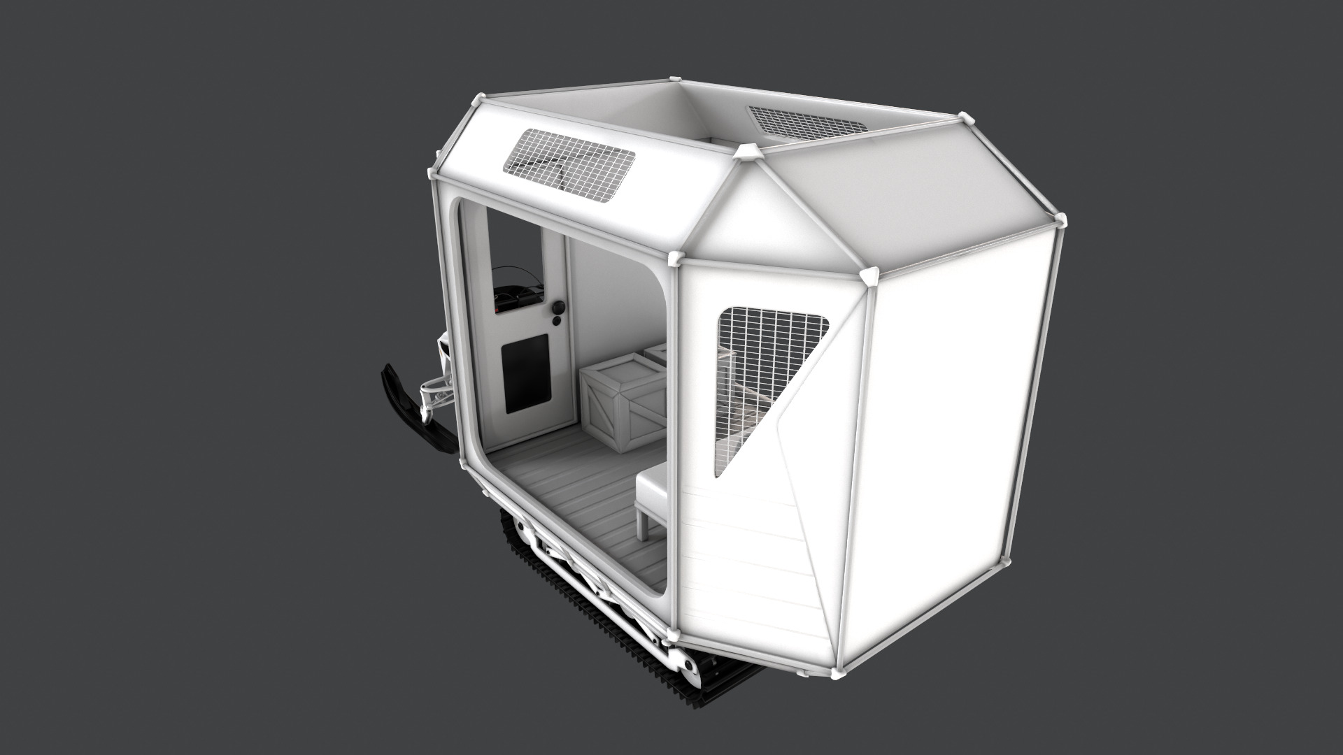 Snowmobile Fishing Shack 3D model_7