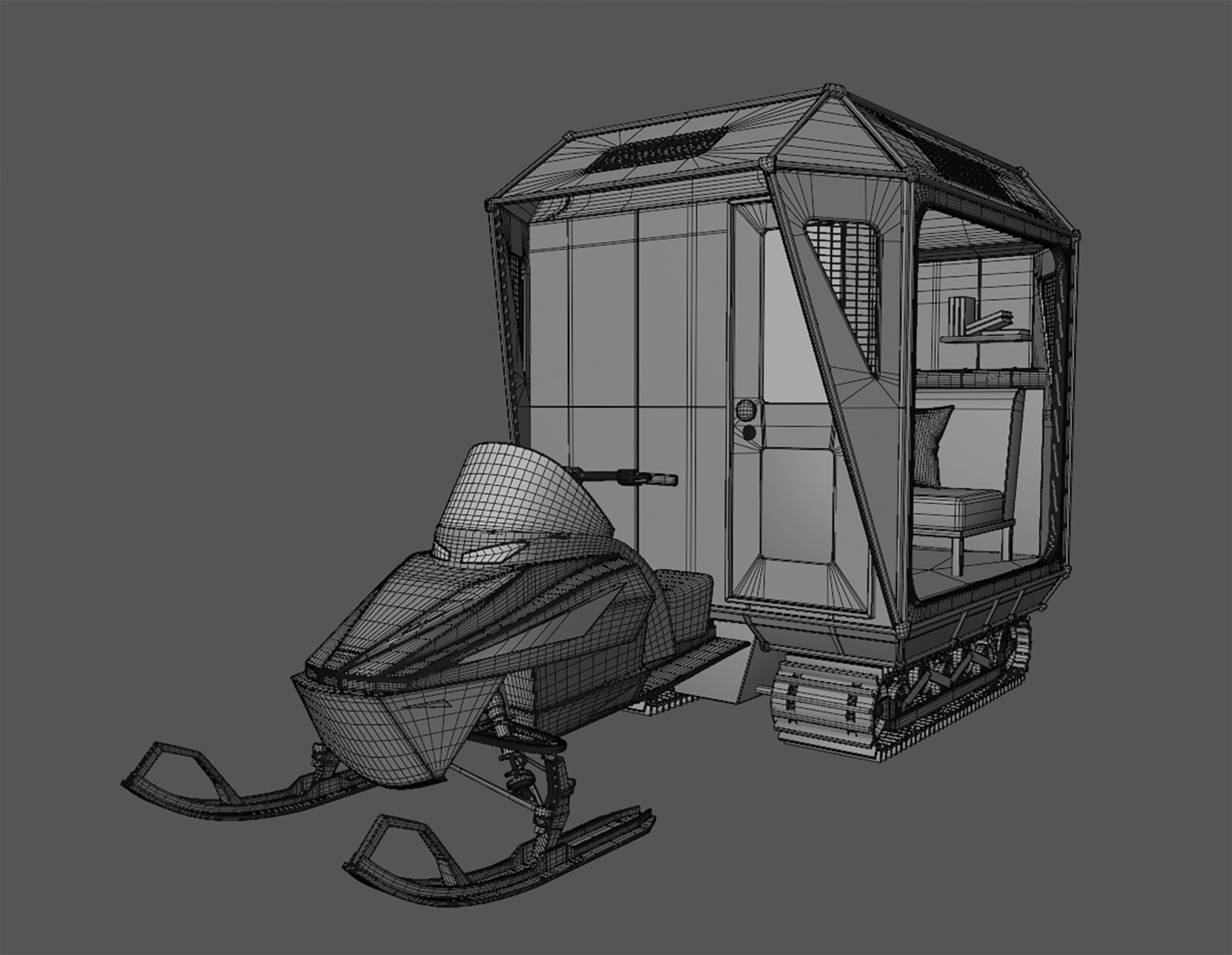 Snowmobile Fishing Shack 3D model_19