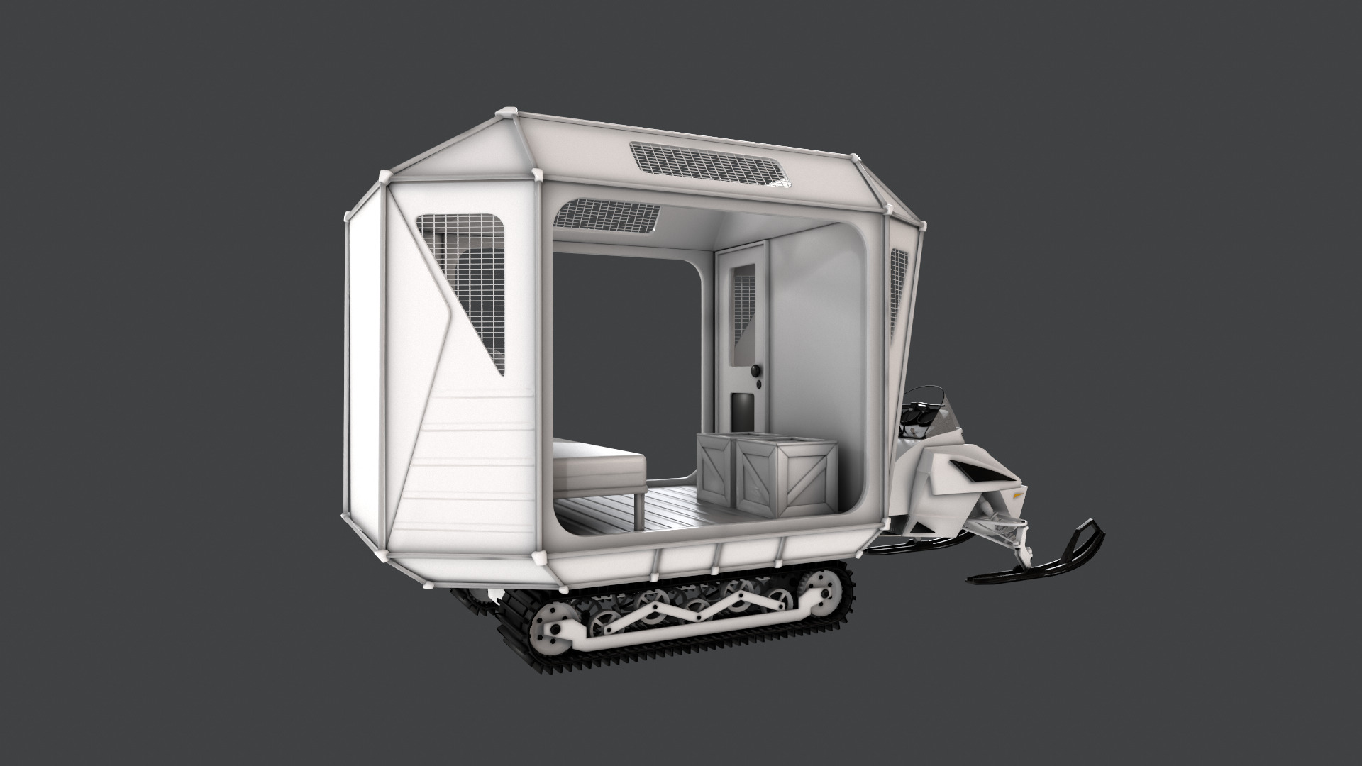 Snowmobile Fishing Shack 3D model_16
