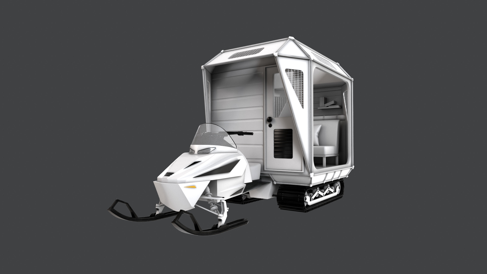 Snowmobile Fishing Shack 3D model_3