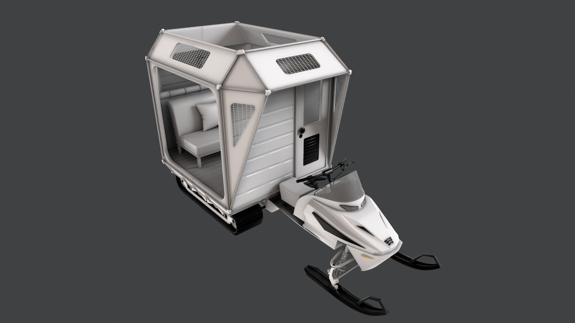 Snowmobile Fishing Shack 3D model_5