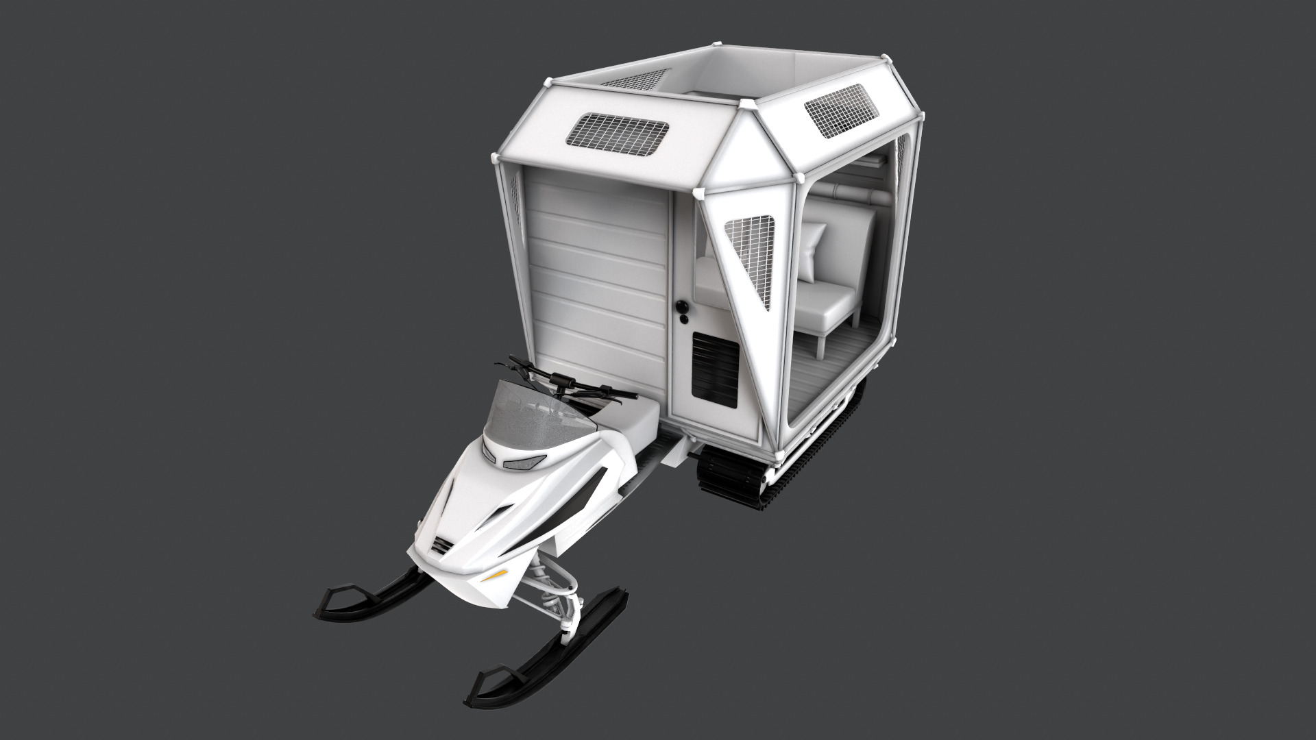 Snowmobile Fishing Shack 3D model_6