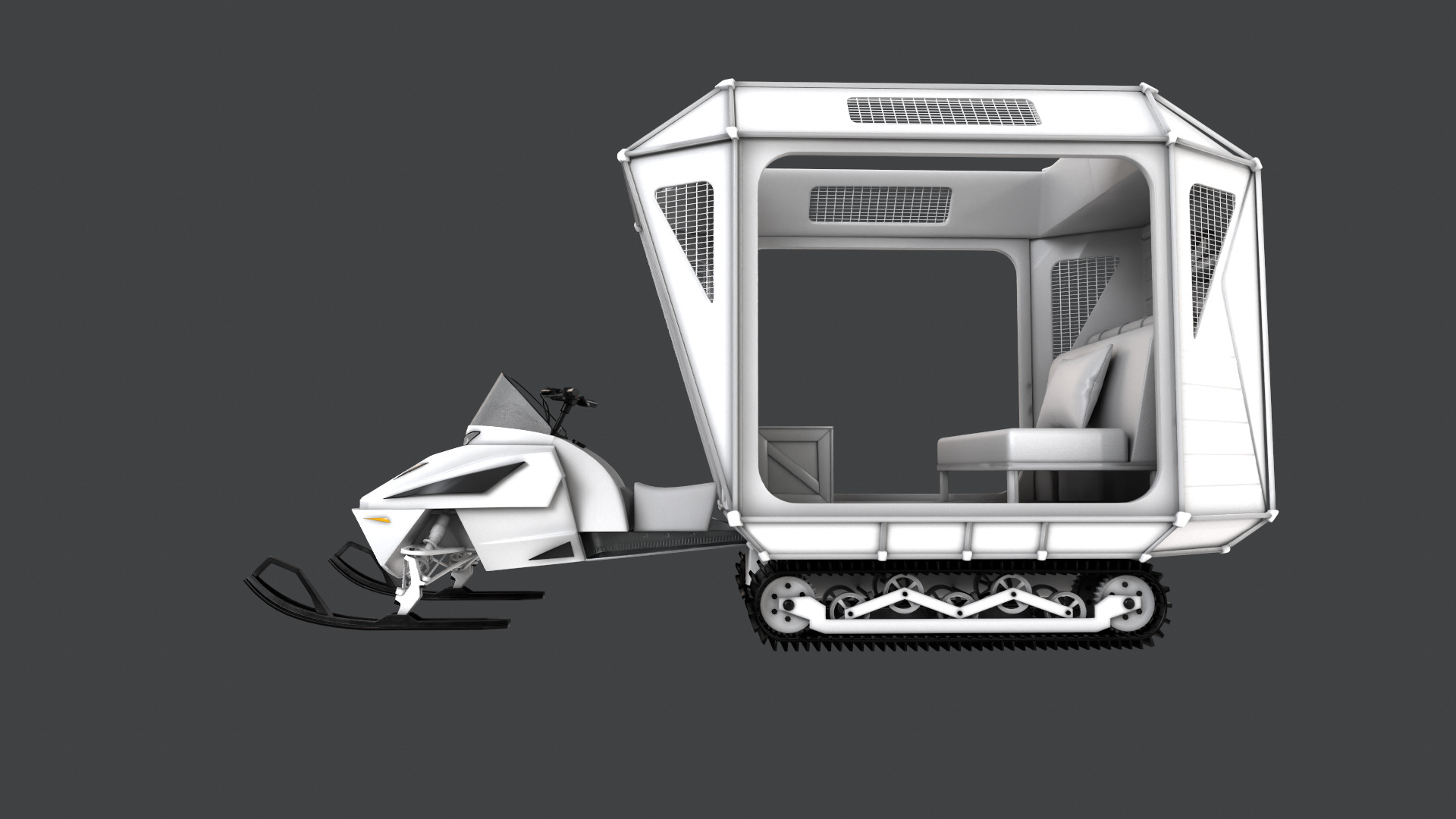 Snowmobile Fishing Shack 3D model_12