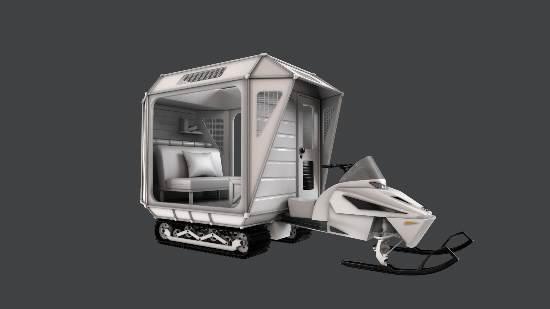 Snowmobile Fishing Shack 3D model_9