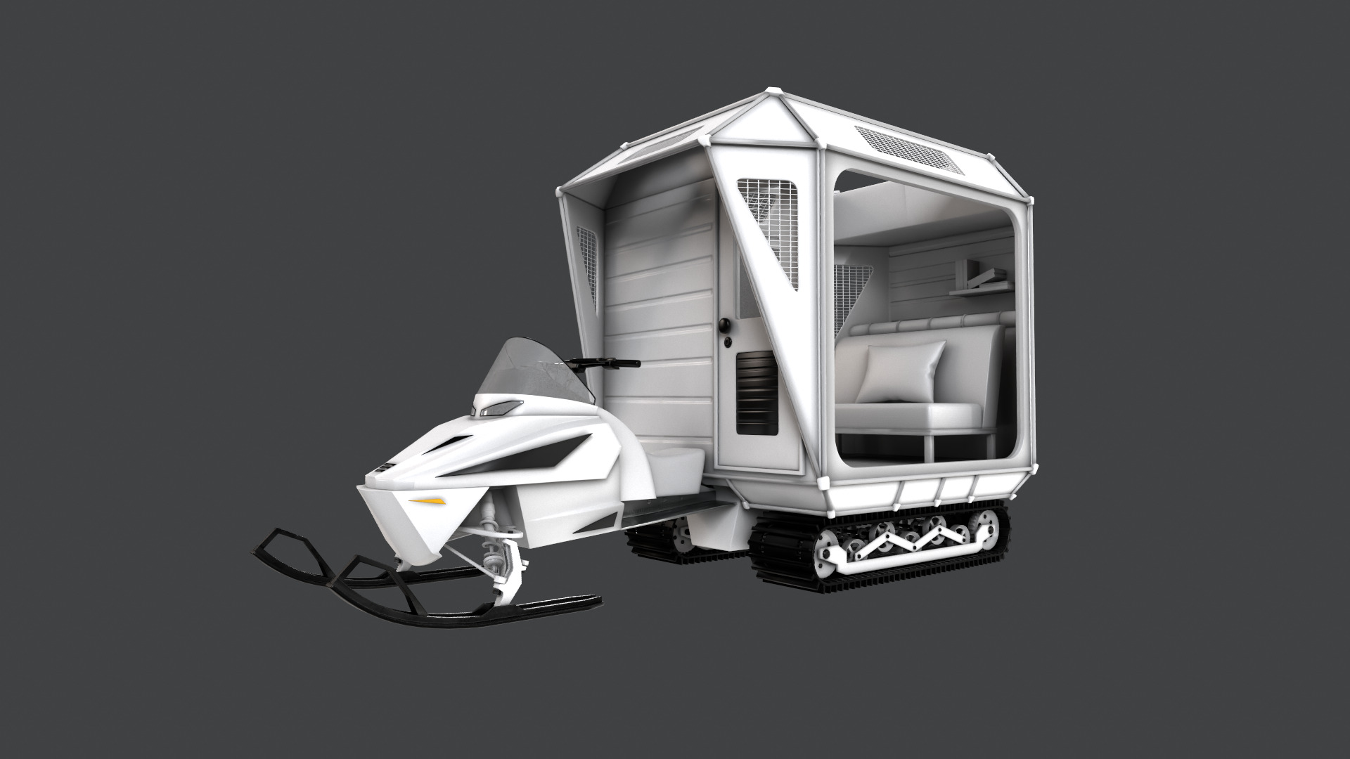 Snowmobile Fishing Shack 3D model_11