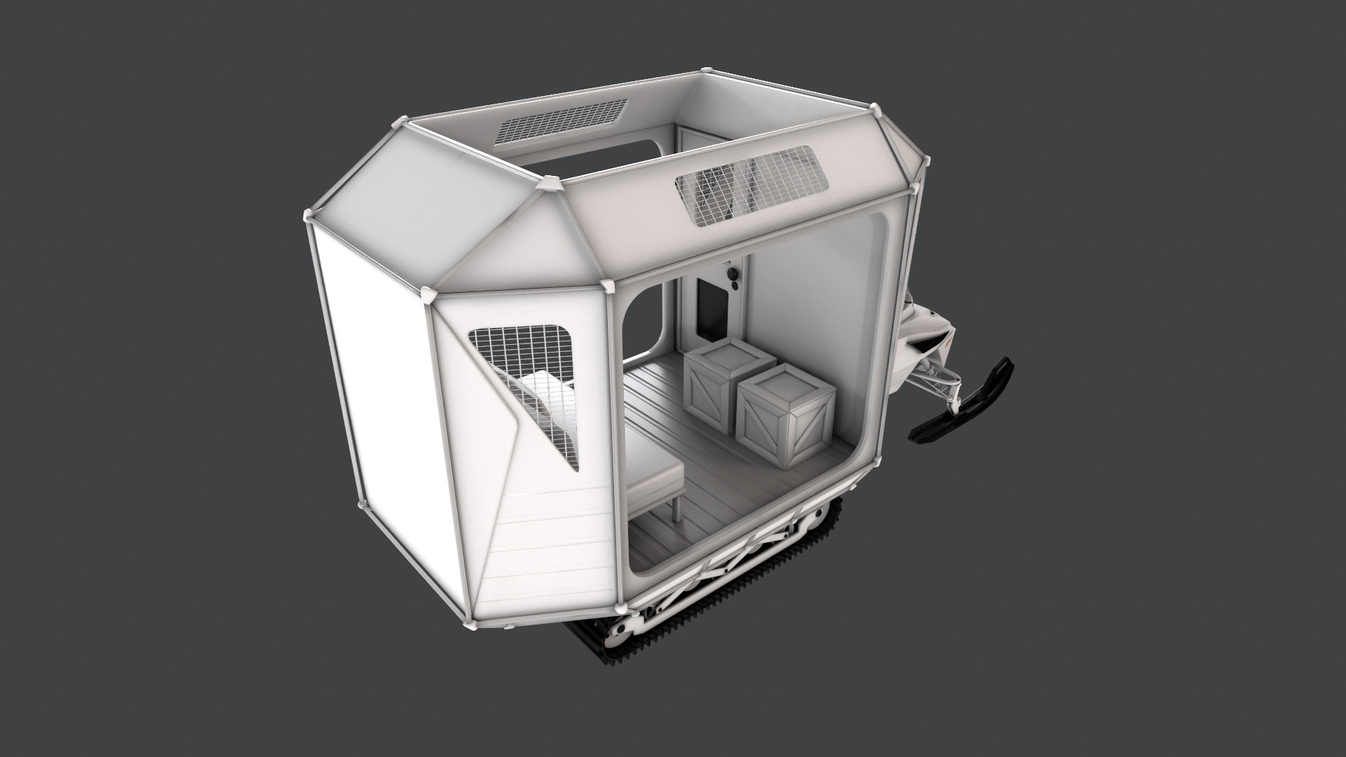 Snowmobile Fishing Shack 3D model_8