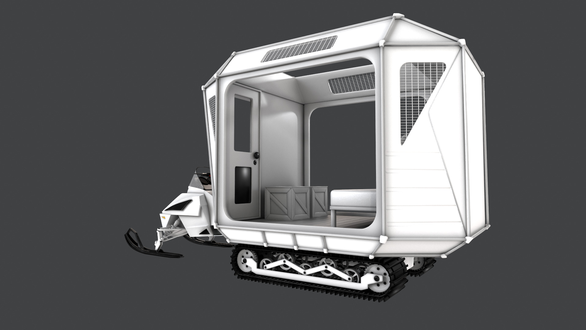 Snowmobile Fishing Shack 3D model_13