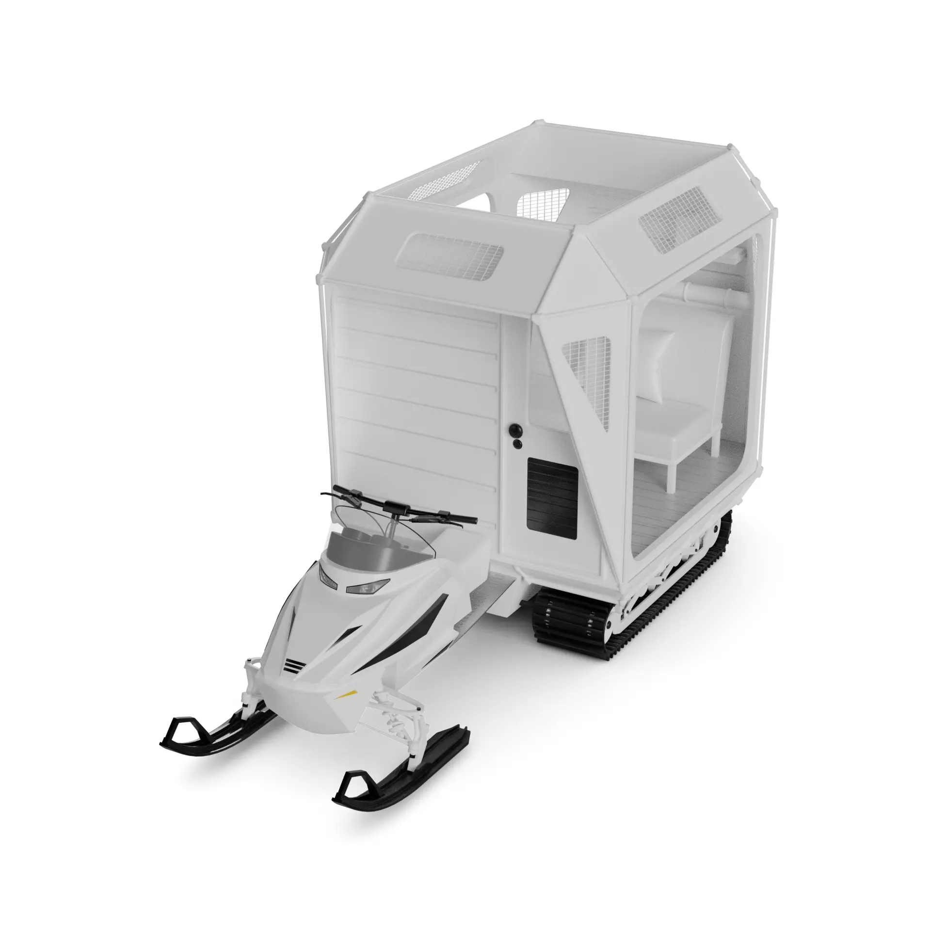 Snowmobile Fishing Shack 3D model_0