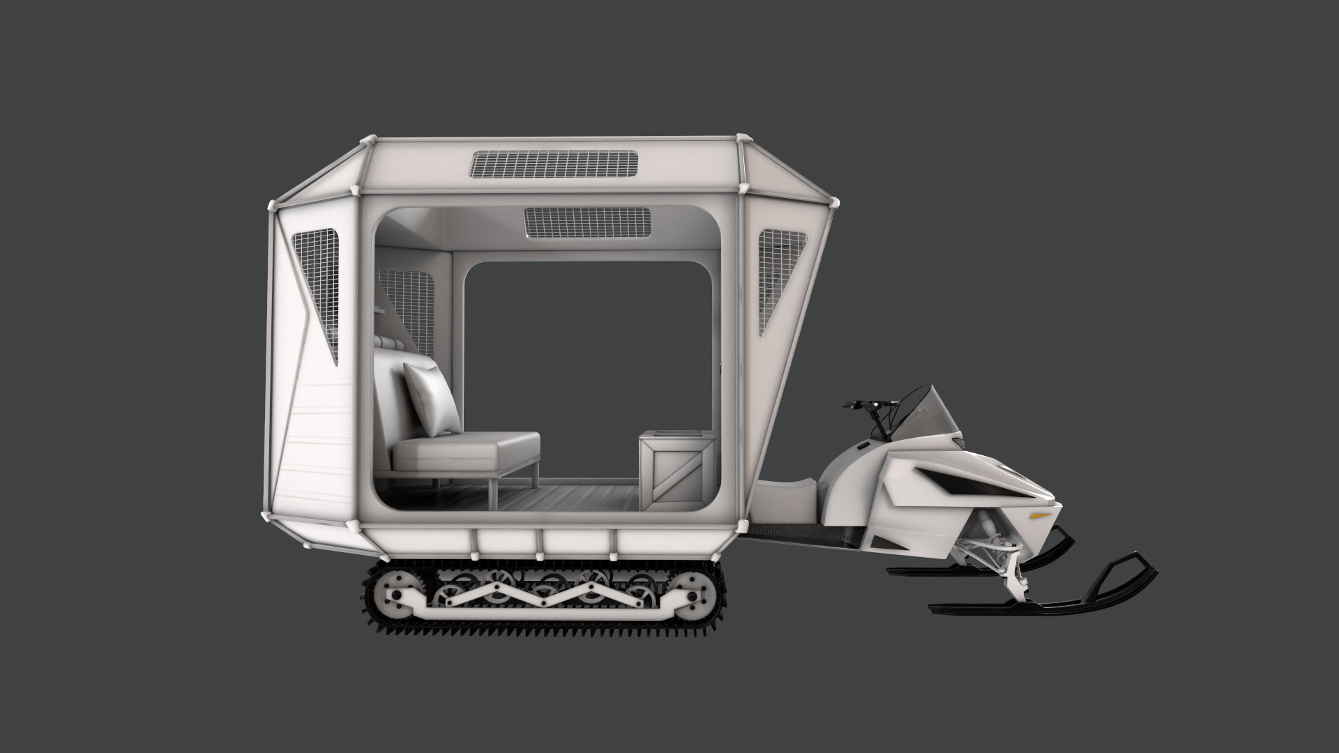 Snowmobile Fishing Shack 3D model_17