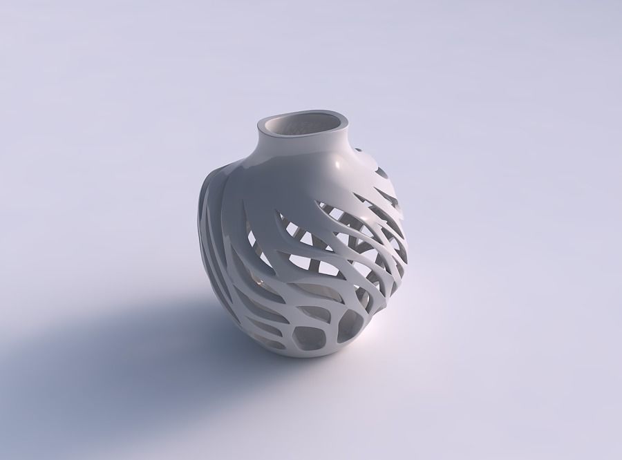 Vase spherical with smooth cuts and high neck wavy top 3D print model_0