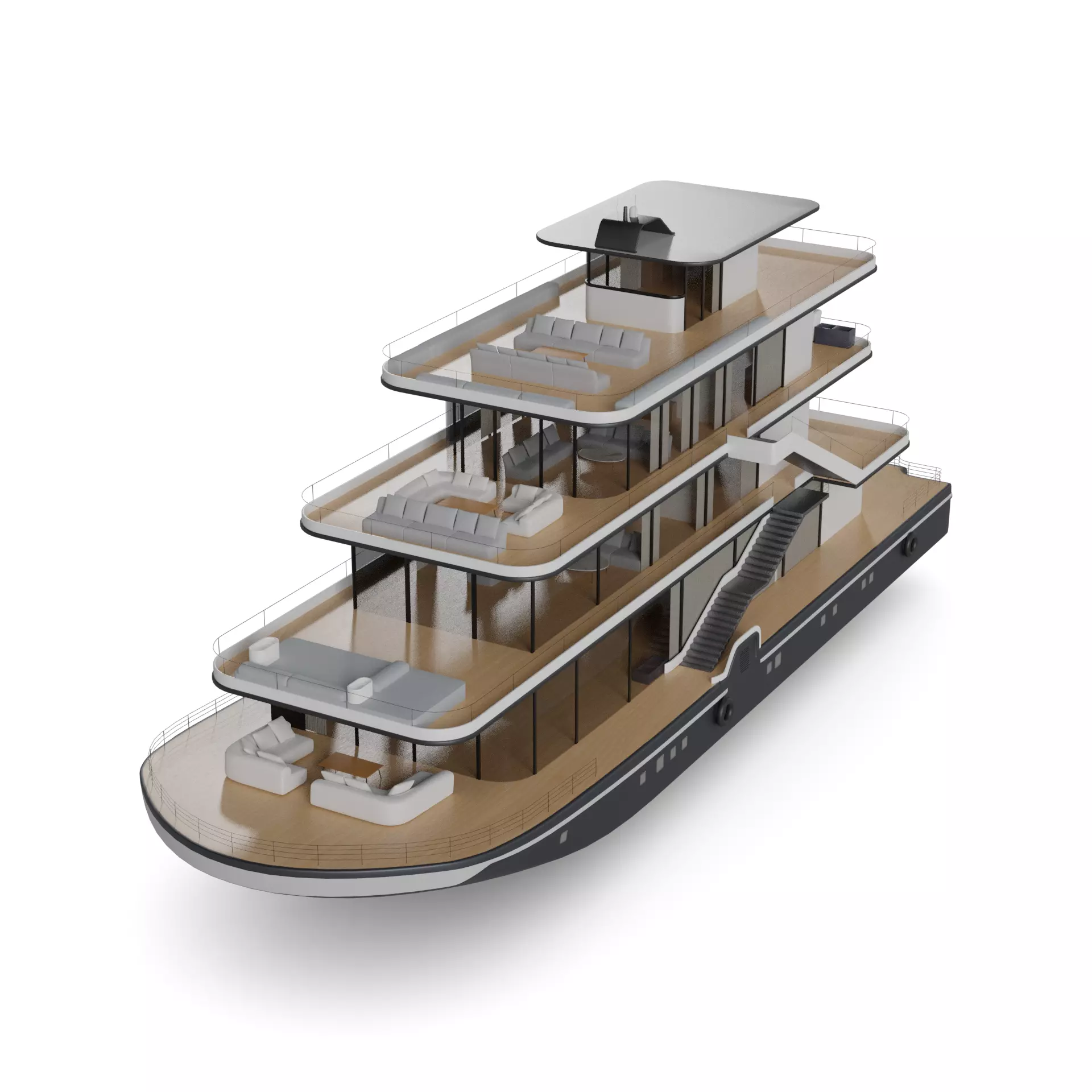 Cruising Houseboat 3D model_0
