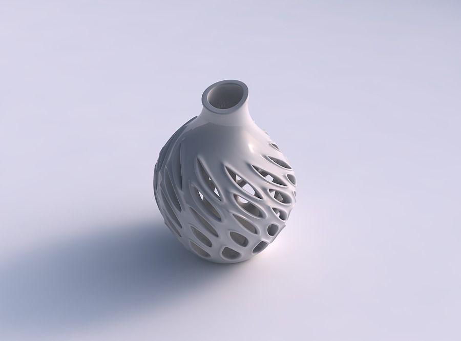 Vase spherical with smooth cuts, extruded edges and high neck... 3D print model_0