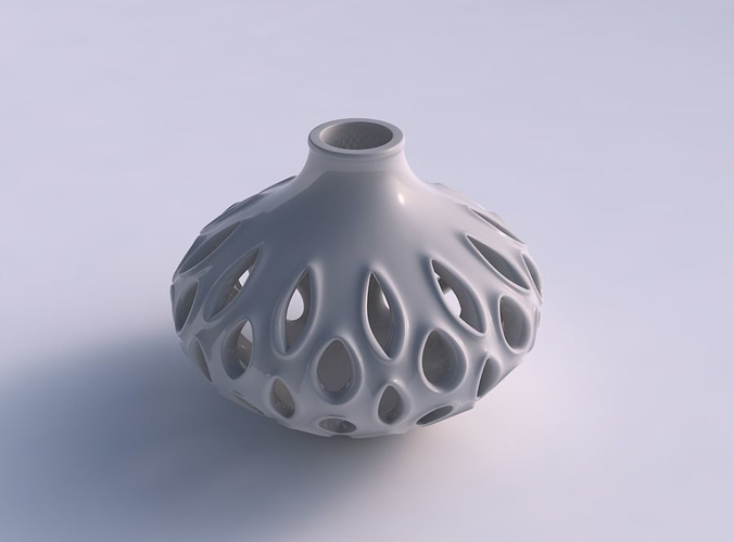 Vase spherical with smooth cuts, extruded edges and high neck squeezed