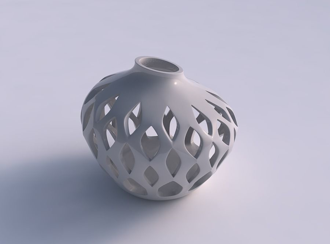 Vase spherical with smooth cuts and high neck squeezed with streched top corner