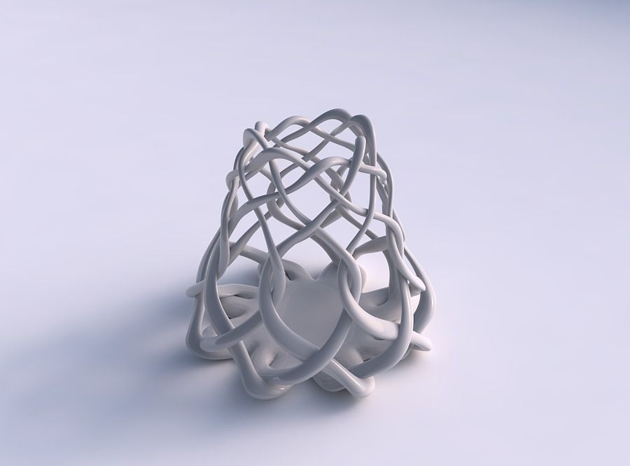 Vase spherical with simple interlacing lattice streched top 3D print model_0