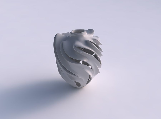 Vase spherical compressed with smooth cuts and extruded neck wavy top