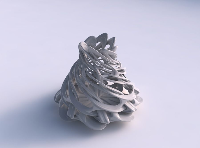 Vase spherical with interlacing lattice and imprinted lines twisted and streched top