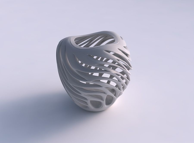 Vase spherical compressed with smooth beveled cuts wavy top