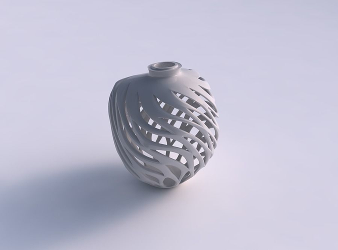 Vase spherical compressed with smooth beveled cuts and extruded top wavy top